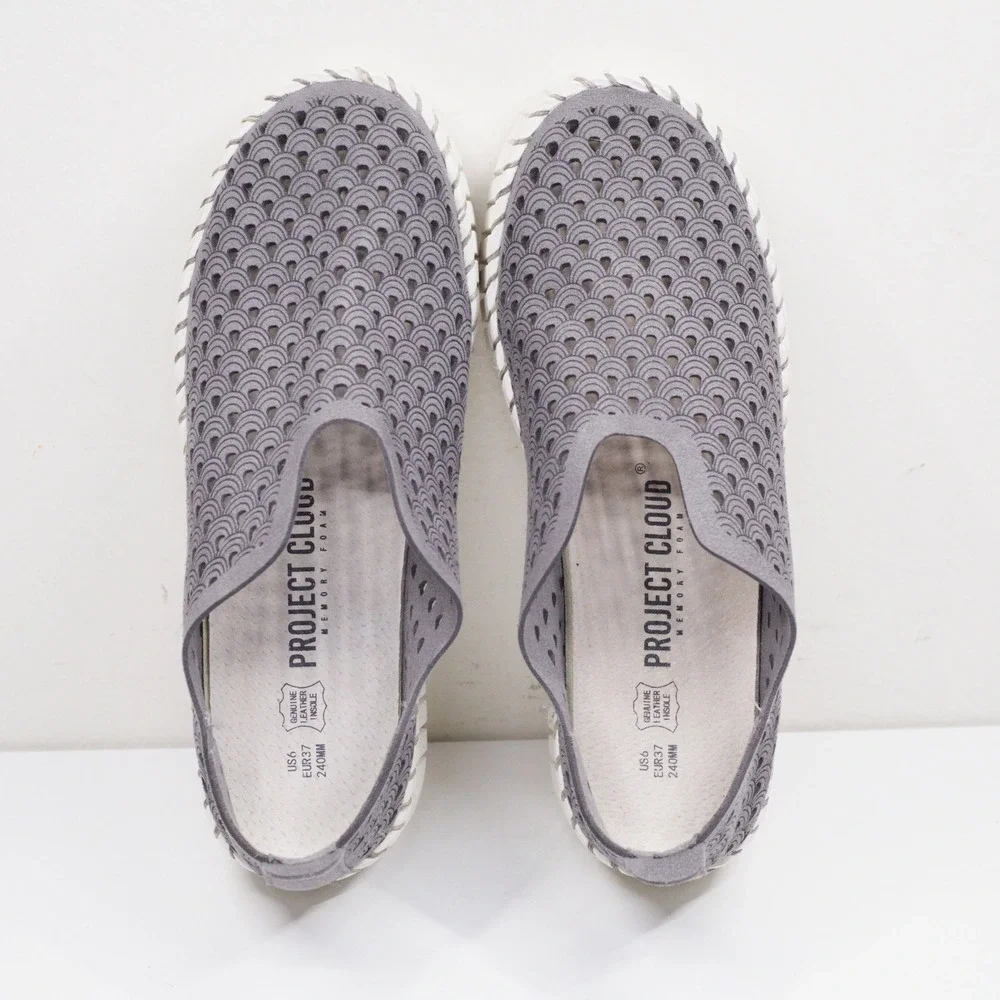 PROJECT CLOUD Daffodil Laser Cut Slip On Platform Sneaker Grey Sz 6